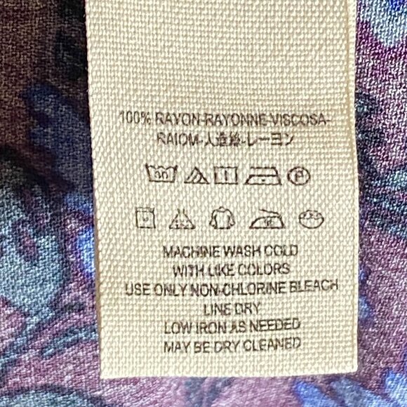 Free People Plum Purple Blouse Blue Floral Tunic Bell Sleeves Boho Size L - Picture 8 of 9